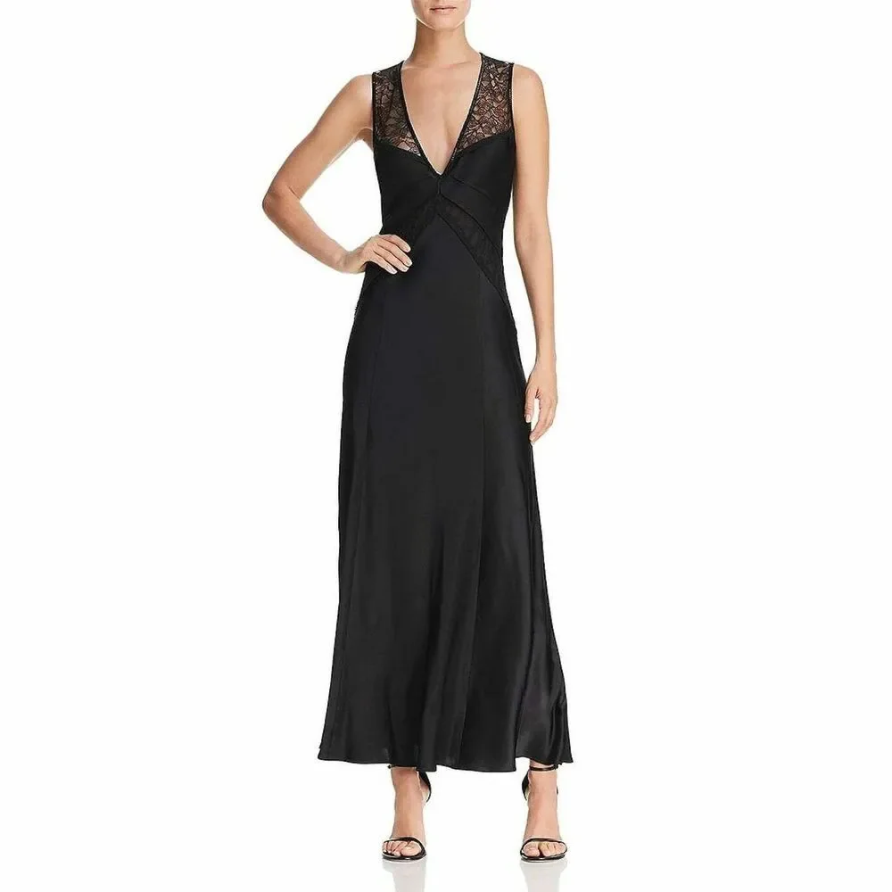 Donna Karan Lace Top Satin Maxi Slip Dress